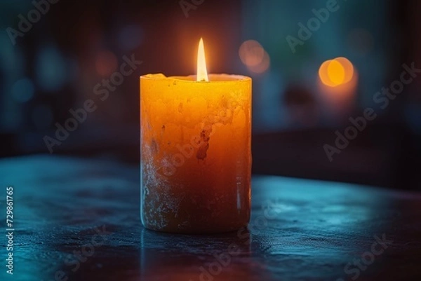 Fototapeta Flicker of Hope A Glowing Candle in the Dark Generative AI