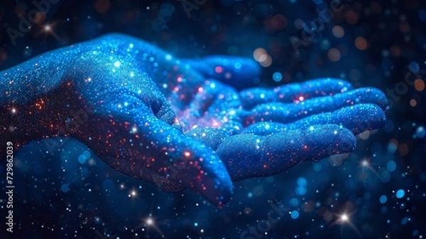Fototapeta Galaxy-Inspired Hand A Blue and Red Nebula-Inspired Design Generative AI