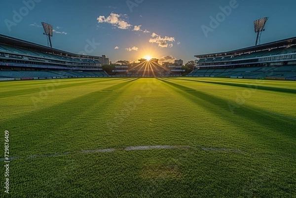 Fototapeta Sunrise on the Field A Beautiful Day for a Game of Cricket Generative AI