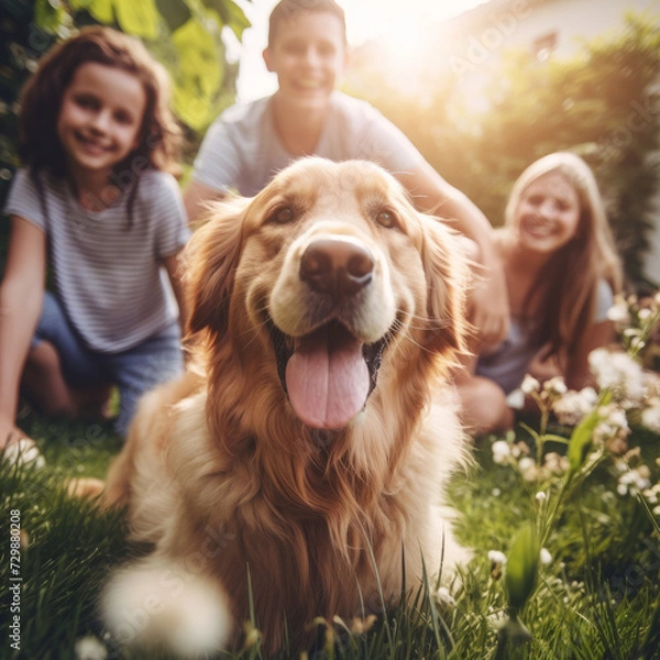 Obraz Heartfelt Harmony: A Family's Radiance Illuminated by the Love of their Golden Retriever