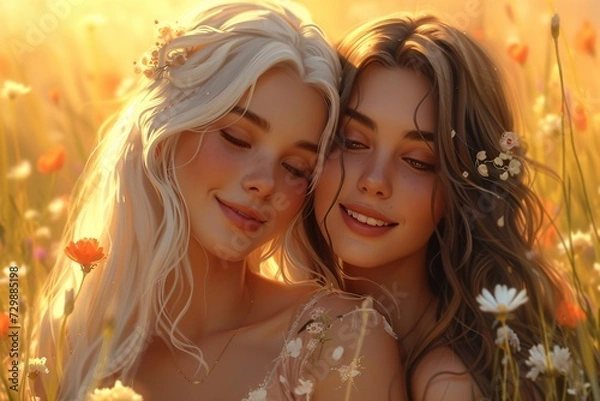 Fototapeta Blondes with Sunflowers A Catchy, Optimized Adobe Stock Title for a Flower-Filled Image Generative AI