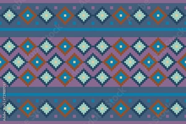 Obraz Beautiful ethnic seamless pattern in tribal.Ikat textile texture in native American,Mexican,African style.Aztec geometric fabric folk art.Boho ornament.Design for carpet, wallpaper,clothing,rug,woven.