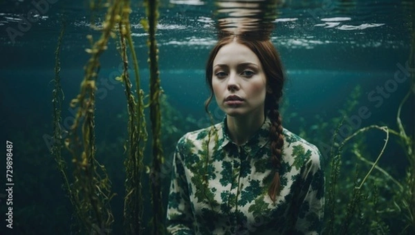 Obraz Aquatic Elegance: Capturing the Girl Amidst the Seaweed