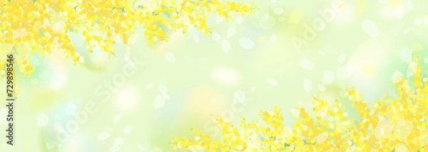 Obraz ミモザと明るい緑の背景