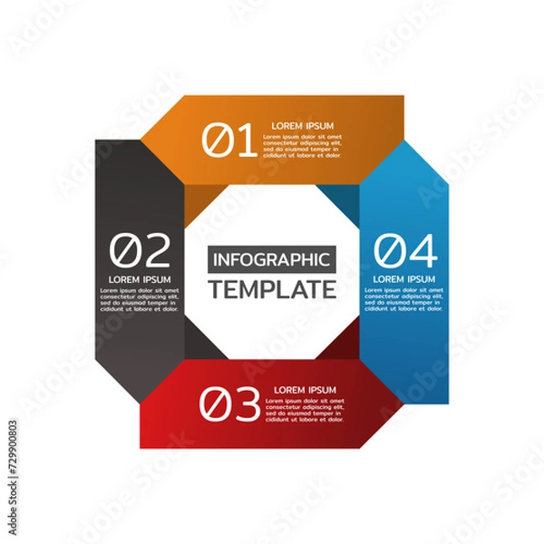 Fototapeta Circular scheme with 4 round paper white elements. Concept of cyclic business process with icons and 4 stages. Minimal infographic design template.