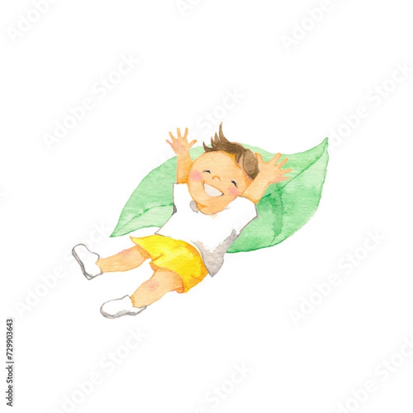 Fototapeta 大きな葉っぱで遊ぶ元気な子ども