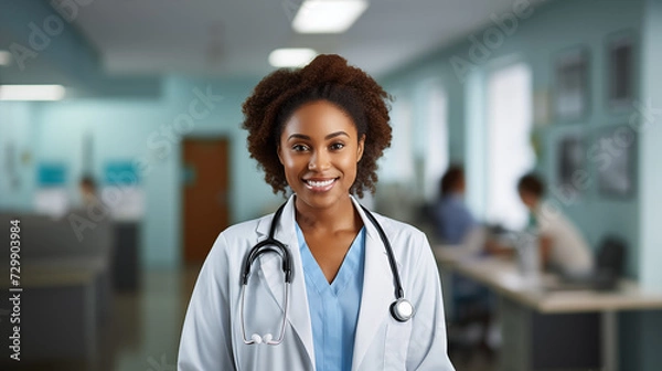 Fototapeta Confident female Doctor with Stethoscope. AI Generative.