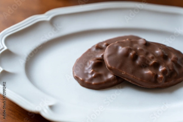 Fototapeta お皿の上の2枚のチョコレート菓子