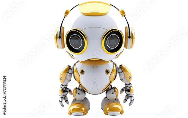 Fototapeta Blending Adorable Robotics with the Modern Functionality of a Microphone Headset on a White or Clear Surface PNG Transparent Background.