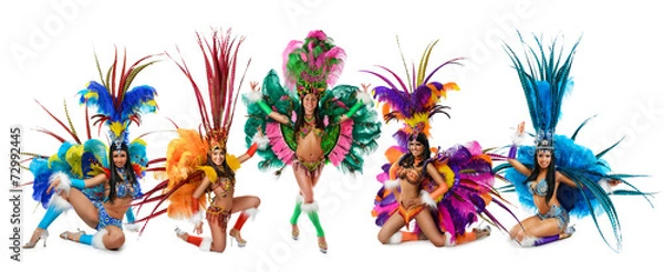 Fototapeta Group of smiling beautiful girls in a colorful carnival costume