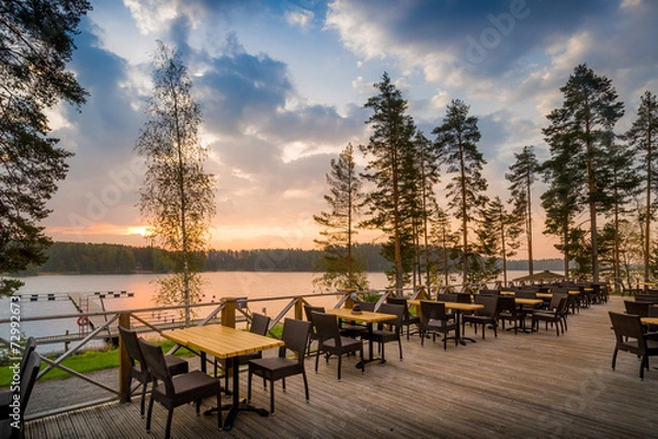 Obraz Cafe del lake sunset