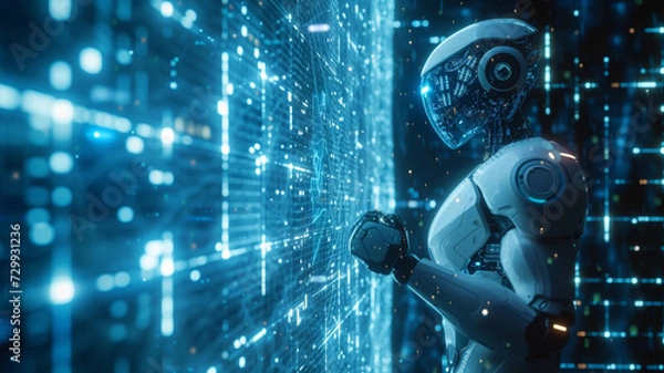 Obraz intelligence humanoid robot surround by holographic data