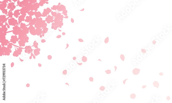 Fototapeta 花びら散る桜のグラデーションシルエット背景のイラスト（ピンク）
