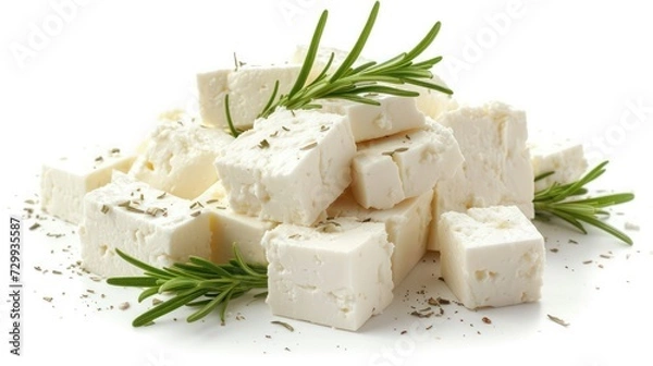 Obraz cheese with herbs isolated on white background