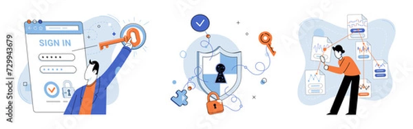 Fototapeta Personal data protection vector illustration. Personal data protection focuses on secure handling and storage information Network security measures are crucial for protecting personal data