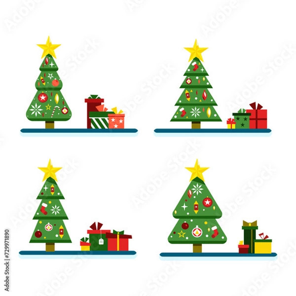 Fototapeta Christmas trees in minimalist modern style.Colorful illustration in flat style.Vector trees.