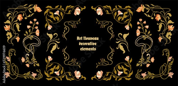 Obraz Art Nouveau floral frames, corners, and borders. Vector.