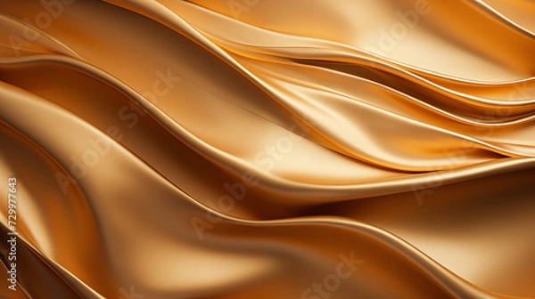 Fototapeta Silky golden textile waves metal pattern. Sophisticated metallic texture abstract background design. Ripples silk. Luxurious premium aesthetic backdrop textured wallpaper patterned