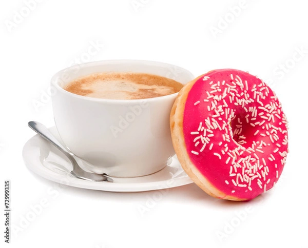Fototapeta donut and coffee isolated