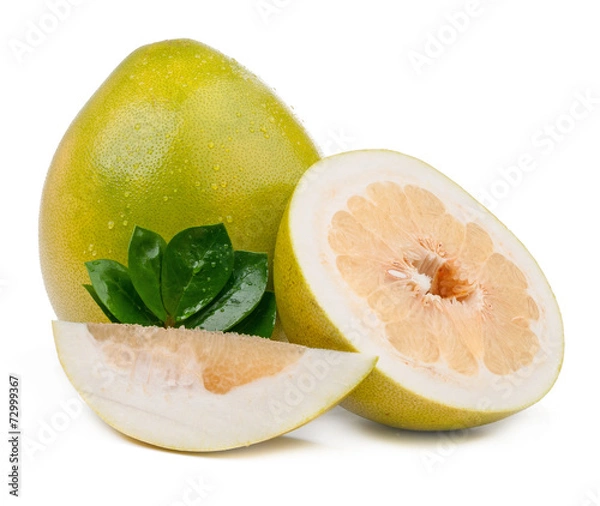 Obraz pomelo and slice with leaves isolated