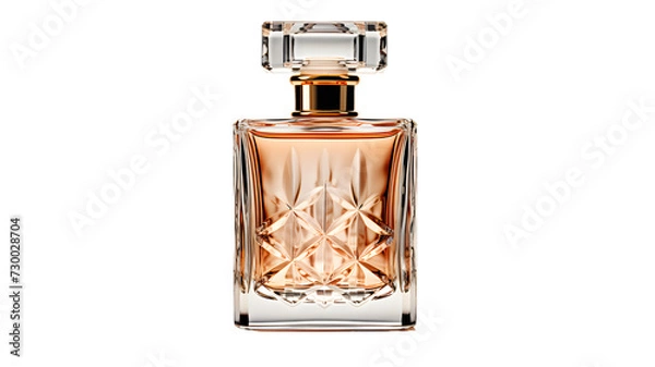 Fototapeta Transparent bottle of perfume, empty perfume bottle mockup, isolated, transparent PNG background