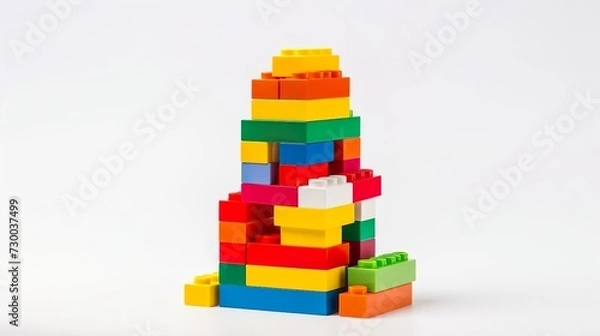 Obraz Pile of colorful building blocks on a white background