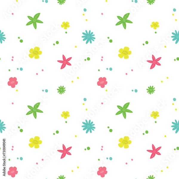 Fototapeta Spring floral background. Abstract seamless pattern with wild flowers. Summer background. Vector illustration.