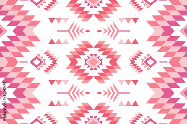 Obraz pink geometric  valentine  Aztec style. Aztec geo pattern. Mosaic on the tile. African Moroccan pattern. Ethnic carpet. pink valentine Tribal vector ornament. Native design for fabric print. seamless