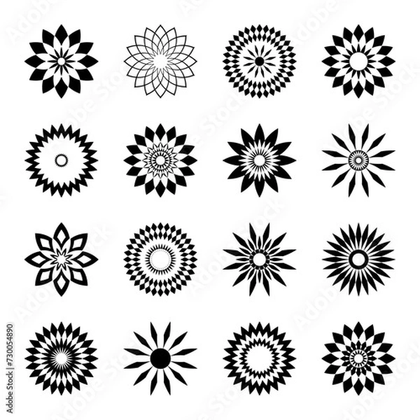 Fototapeta Abstract Decorative Icons. Radial Circle Design Elements Set.
