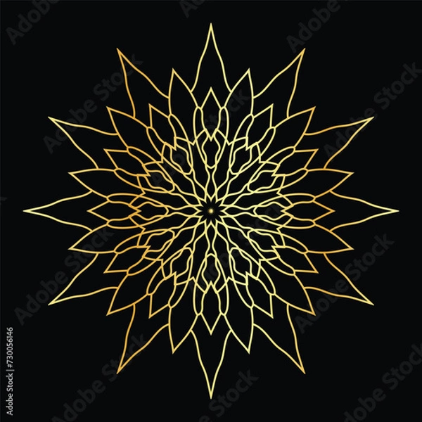 Fototapeta Golden mandala on a black background, vector illustration.