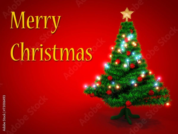 Fototapeta Christmas tree on red background