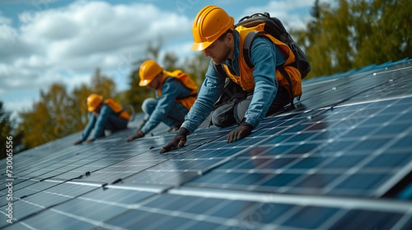 Fototapeta Solar panels on buildings.