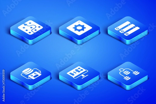 Obraz Set Server, Data, Neural network, Algorithm, Artificial intelligence robot, Computer api interface and icon. Vector