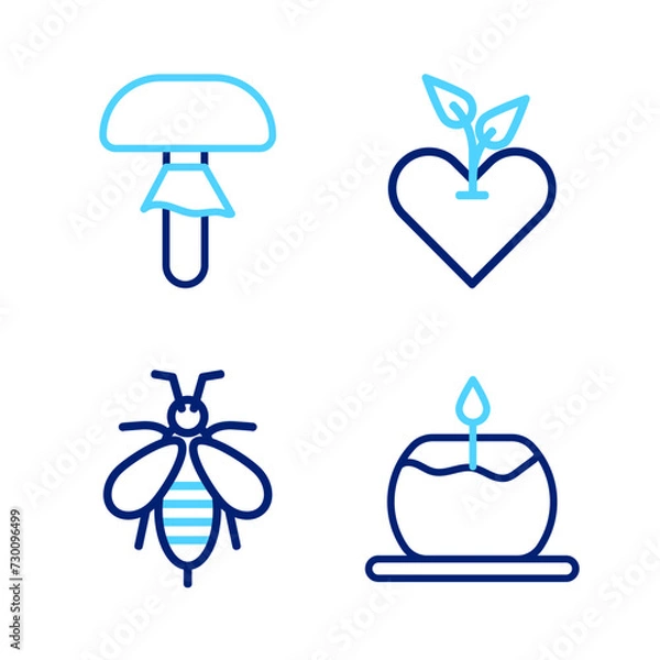 Fototapeta Set line Aroma candle, Bee, Heart and Mushroom icon. Vector