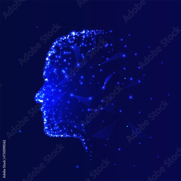 Fototapeta Artificial intelligence. Big data learning. Abstract global technology with Human head.