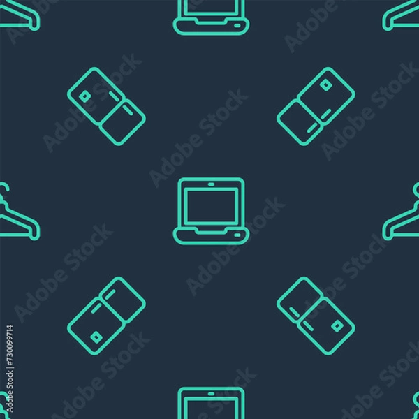 Fototapeta Set line Laptop, Refrigerator and Hanger wardrobe on seamless pattern. Vector