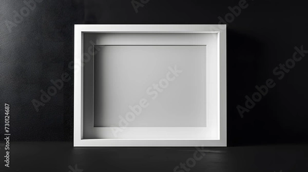 Fototapeta Blank white frame mockup on black background