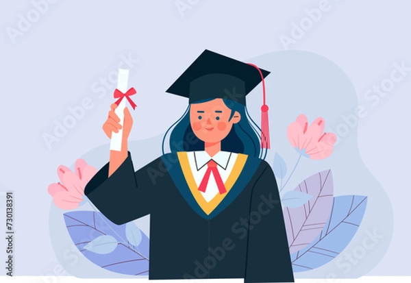 Fototapeta Vector illustration of a female student celebrating graduation