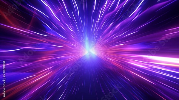 Fototapeta Vibrant neon tunnel with flowing light rays, in a colorful futurism style.