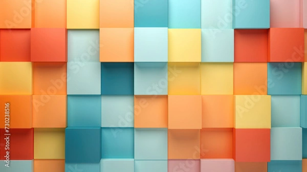 Fototapeta Futuristic Geometric Design: Colorful Abstract Square Cube on Bright Green Background.