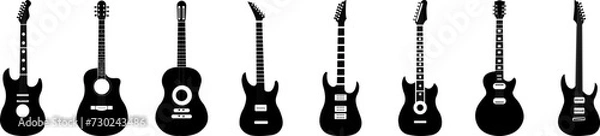 Fototapeta Musical Instruments Acoustic and Electric Guitar Silhouette Design Set