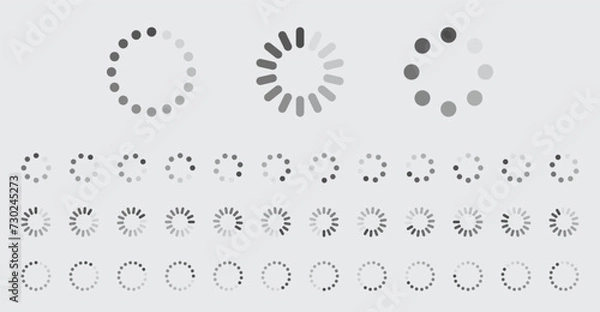 Obraz Circular Loading Buffering Icons Vector Set Video Ready for Animation Gif All Keyframes Frames Bufring Circle Waiting for Connection Buffer Preloader Download Symbol Easy Replace Color