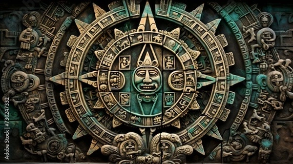 Fototapeta Mayan calendar colorful background. Neural network AI generated art