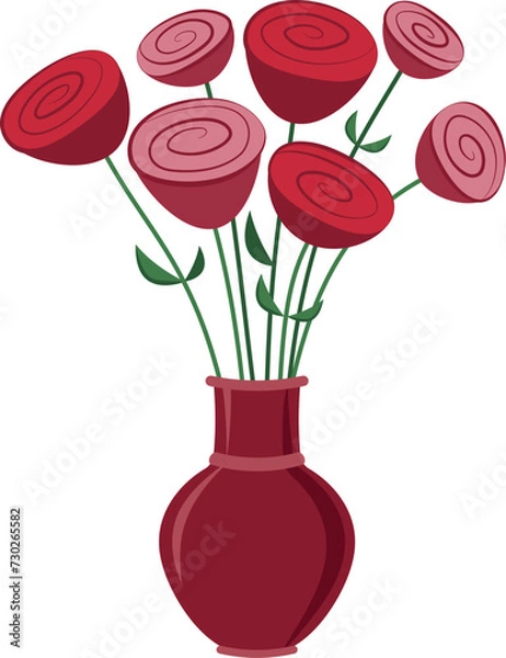 Fototapeta Vector bouquet of roses in a vase in flat style.