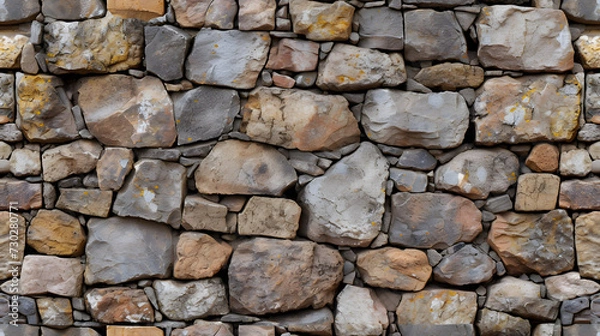 Obraz Stone Wall Constructed With Rocks and Cement