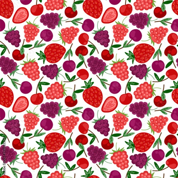 Obraz Berry seamless pattern on a white background. Hand drawn design, print.