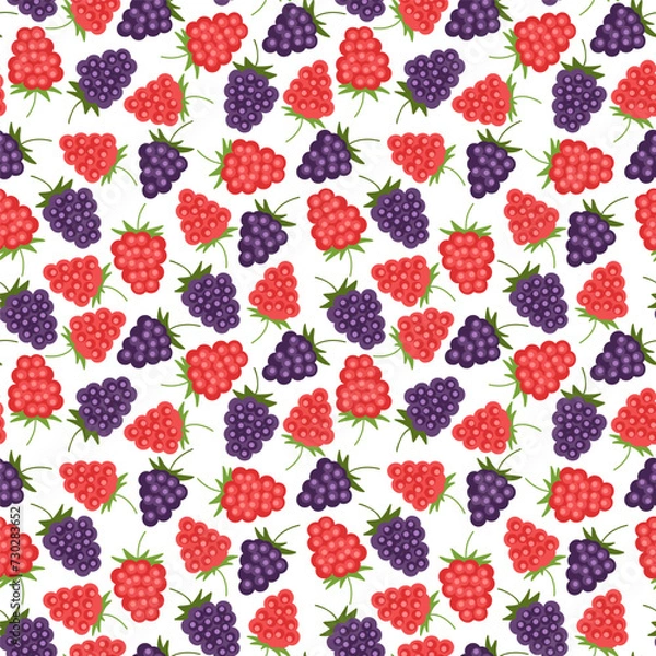 Obraz Seamless pattern with berries on a white background. Raspberries and blackberries wallpaper.