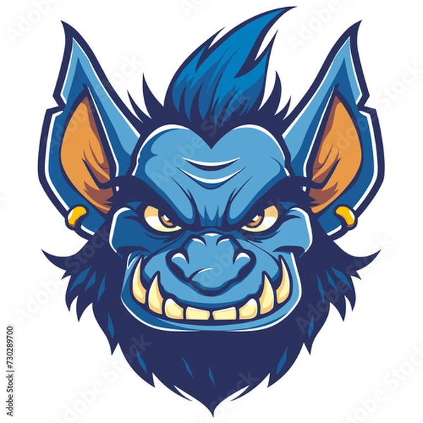 Fototapeta Esport vector logo troll, icon, sticker, symbol, head, monster, orc, warrior, goblin