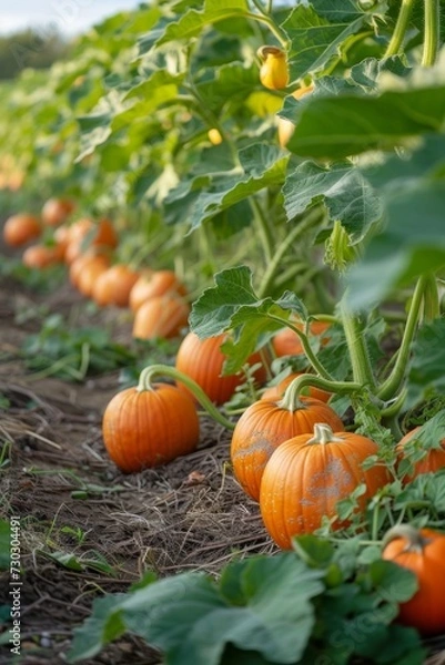 Obraz A sprawling pumpkin vine, promising autumn's harvest and festive decorations