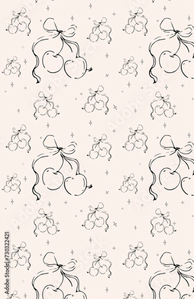 Obraz Seamless pattern with various cartoon cherries.Valentine's day background.